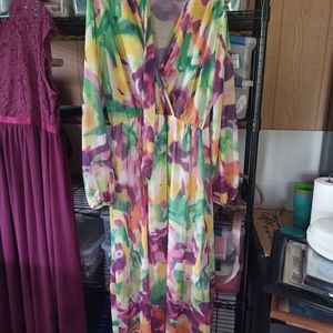 Women's Chiffon Deep V-Neck Stripe Printed Maxi Dress